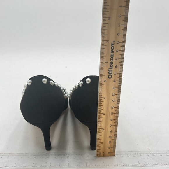 YDN Black Suede Pearl Kitten Heel Pumps Pointed Toe Dress Shoes for Office Lady - Picture 7 of 8